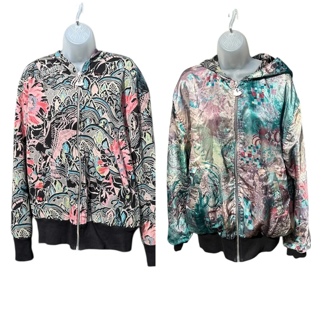 TRUE LOVE FALSE‎ IDOLS TLFI Men XL Erotic City Print Reversible Zip Hoodie Y2K